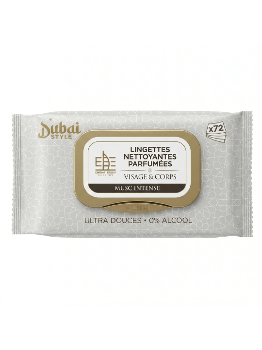 Lingettes nettoyantes parfumées - Visage et corps - Musc Intense 0% alcool - Dubai Style