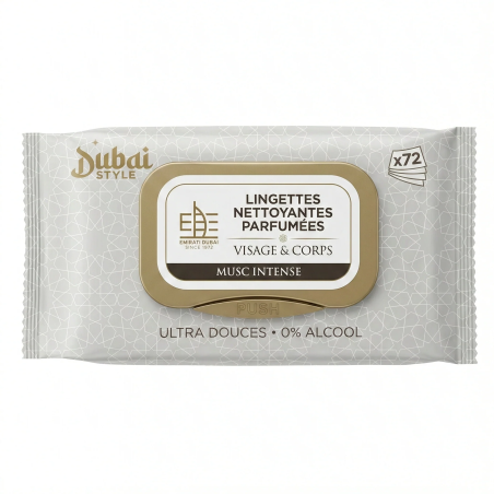 Lingettes nettoyantes parfumées - Visage et corps - Musc Intense 0% alcool - Dubai Style